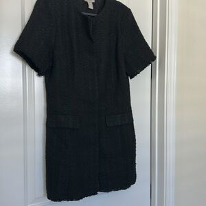 H&M Black Tweed Bouclé Short Sleeve Dress | Classic Shift Mini | Size M